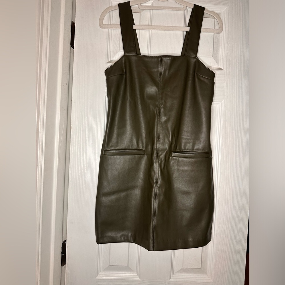 Olive Green Faux Leather Mini Dress